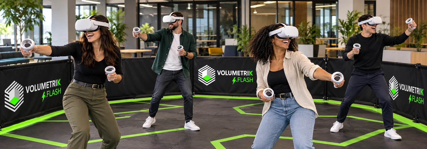Compañeros compartiendo una actividad de realidad virtual en una oficina